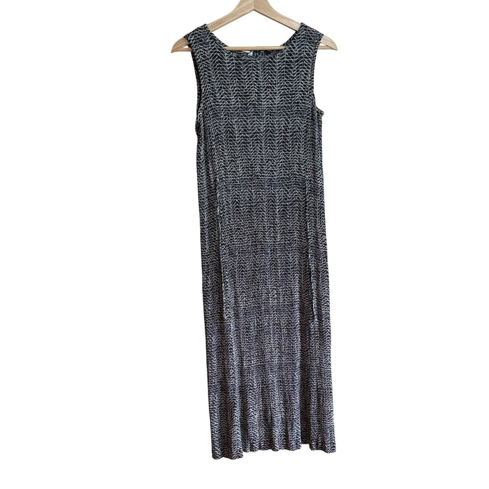 Studio gray white 100% rayon patterned maxi dress side ties women's L sleeveless